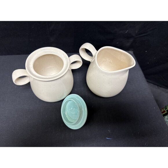 Heavenly Days Vernon Ware Cream & Sugar Set With Turquoise Lid VTG 1955-1965 USA - Picture 6 of 9